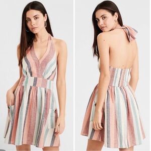 American Eagle Outfitters, Striped Linen Halter Mini Dress Size XS